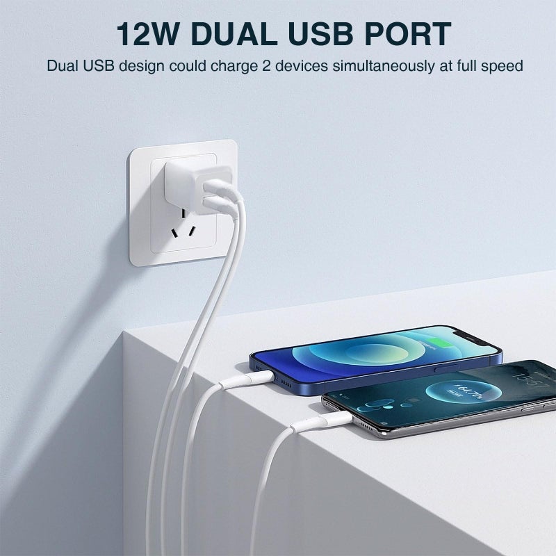 REKNA USB Wall Charger, Dual Port Cube Power Adapter Charger Plug Block Charging Box, Dual Port Wall Fast Charging Adapter, Compatible for i Phone 14 13 12 11ï¼Œ Light White - Image 2