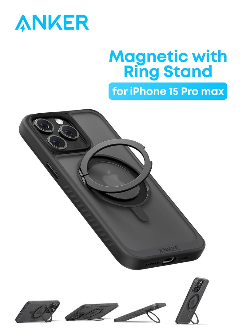Anker Magnetic Phone Case for iPhone 15 Pro Max Case, Anti-Slip and Drop-Proof Protective Cover with 360° Ring Stand, iPhone Case Compatible with MagSafe, Exclusively Designed for iPhone 15 Pro Max Black - Image 1