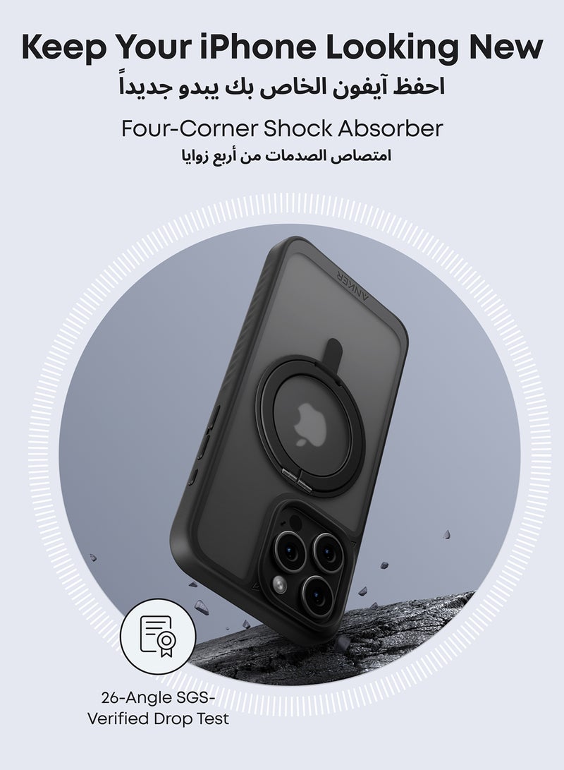 Anker Magnetic Phone Case for iPhone 15 Pro Max Case, Anti-Slip and Drop-Proof Protective Cover with 360° Ring Stand, iPhone Case Compatible with MagSafe, Exclusively Designed for iPhone 15 Pro Max Black - Image 5