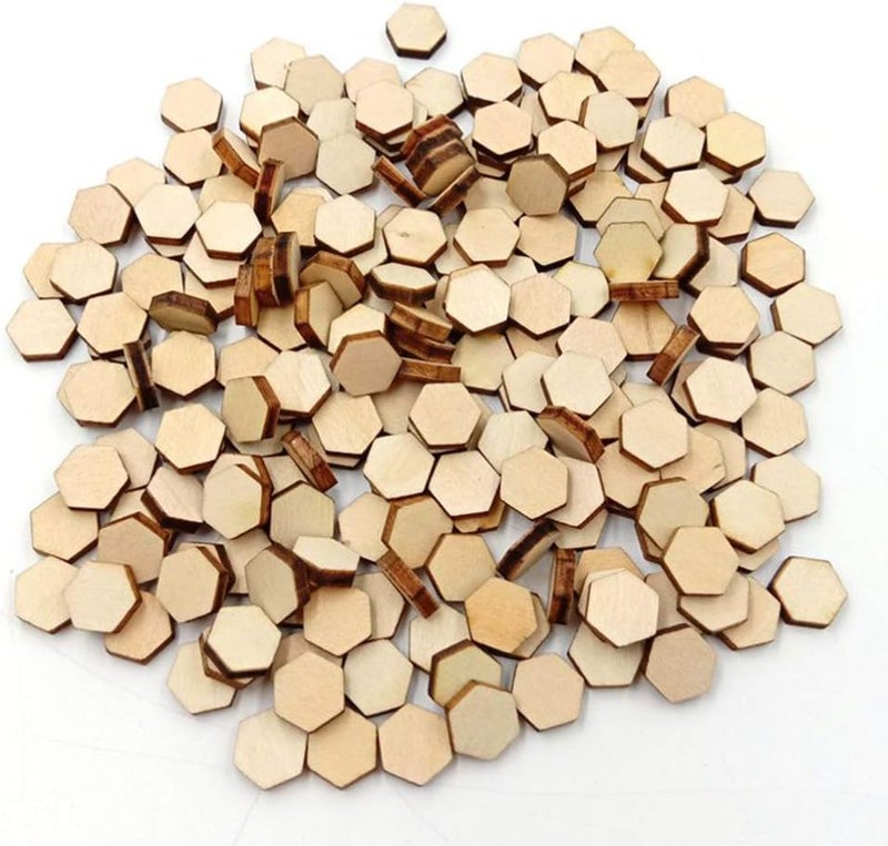 comfrt Hexagon Wood Pieces 200PCS Wooden Pieces Hexagonal Cutout Shapes Wood Mosaic Tile Ornaments Embellishment DIY Crafts Decorations for Wedding Birthday Christmas Wood Puzzle Pieces - Image 3