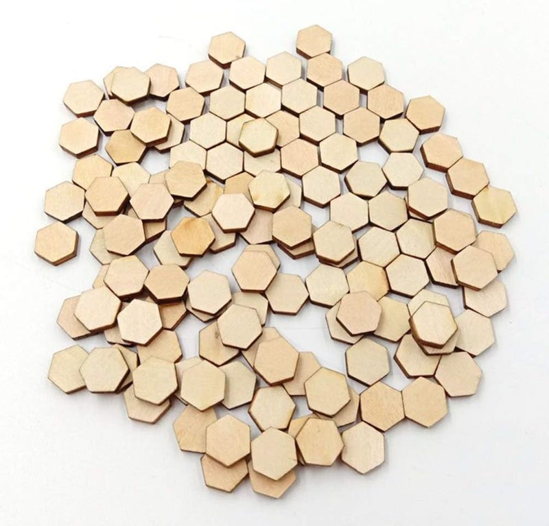 comfrt Hexagon Wood Pieces 200PCS Wooden Pieces Hexagonal Cutout Shapes Wood Mosaic Tile Ornaments Embellishment DIY Crafts Decorations for Wedding Birthday Christmas Wood Puzzle Pieces - Image 4