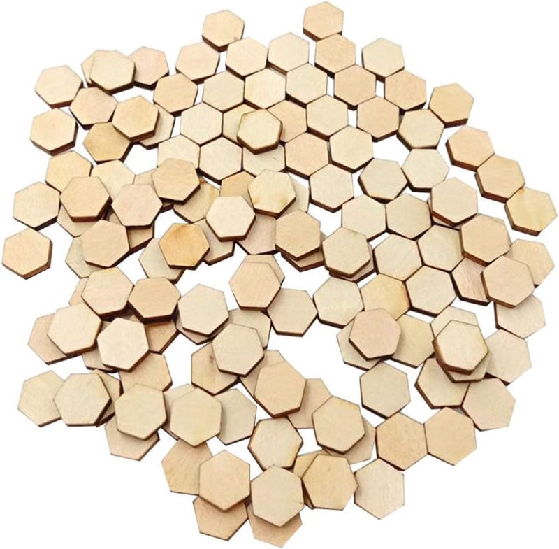 comfrt Hexagon Wood Pieces 200PCS Wooden Pieces Hexagonal Cutout Shapes Wood Mosaic Tile Ornaments Embellishment DIY Crafts Decorations for Wedding Birthday Christmas Wood Puzzle Pieces - Image 1