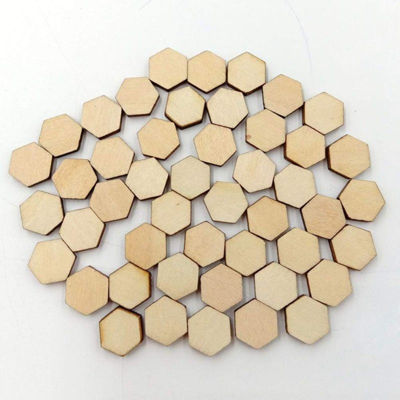 comfrt Hexagon Wood Pieces 200PCS Wooden Pieces Hexagonal Cutout Shapes Wood Mosaic Tile Ornaments Embellishment DIY Crafts Decorations for Wedding Birthday Christmas Wood Puzzle Pieces - Image 5