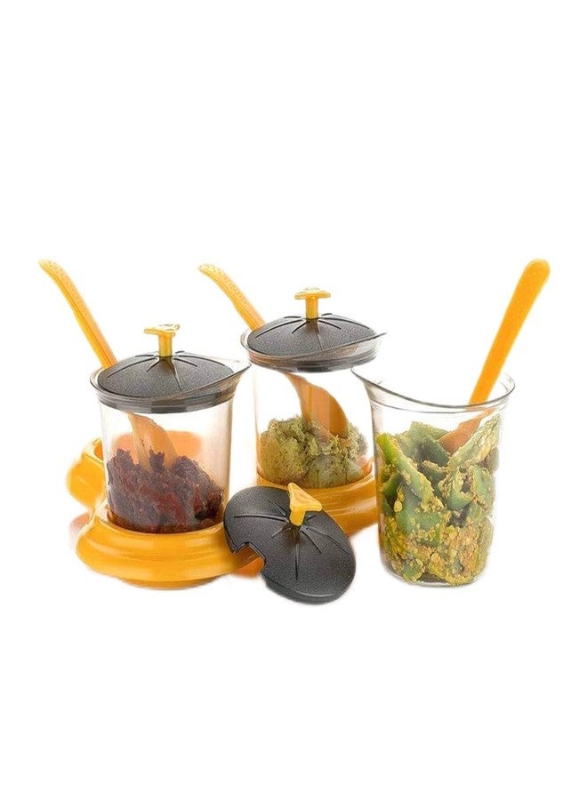 VR Plastic Multipurpose Spice Storage Jar Set, 3-Piece, Orange & Black