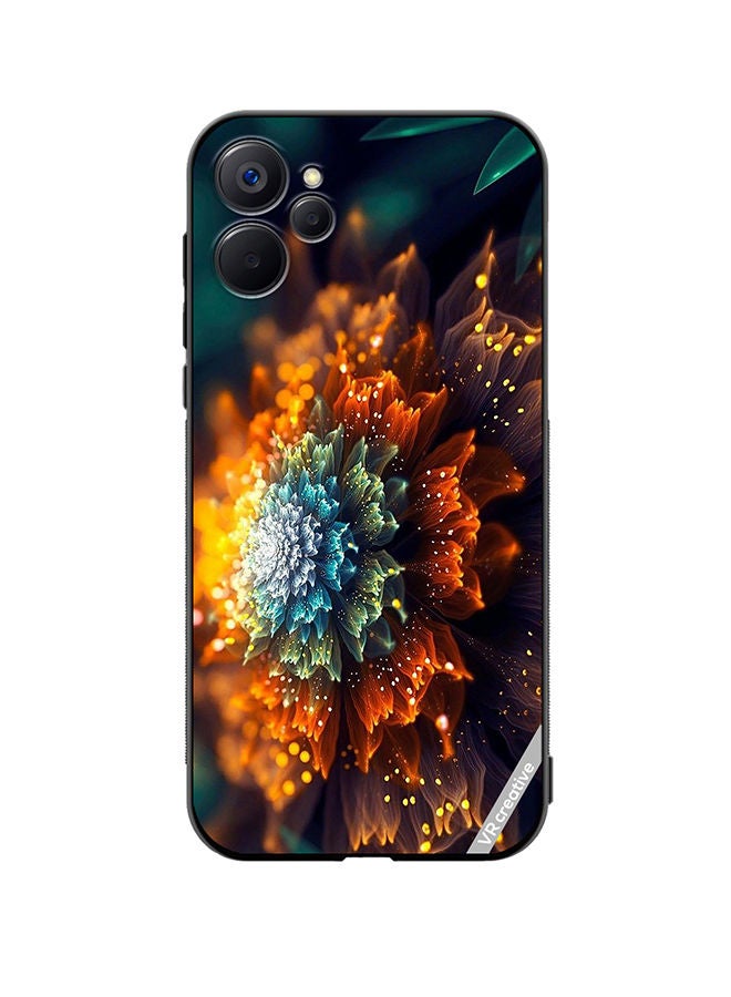 VR CREATIVE Protective Case Cover For Realme 9i 5G Orange And Blue Glowing Fractual Flower Design Multicolour - Image 1