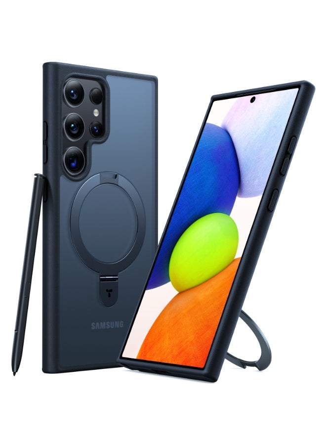 TORRAS Magnetic Ostand Ring Case with Stand Designed for Samsung Galaxy S24 Ultra Case [Fit for MagSafe&Wireless Charging] [Mil-Grade Drop Tested] Transparent Hard Back Soft Edge, Black Black - Image 1