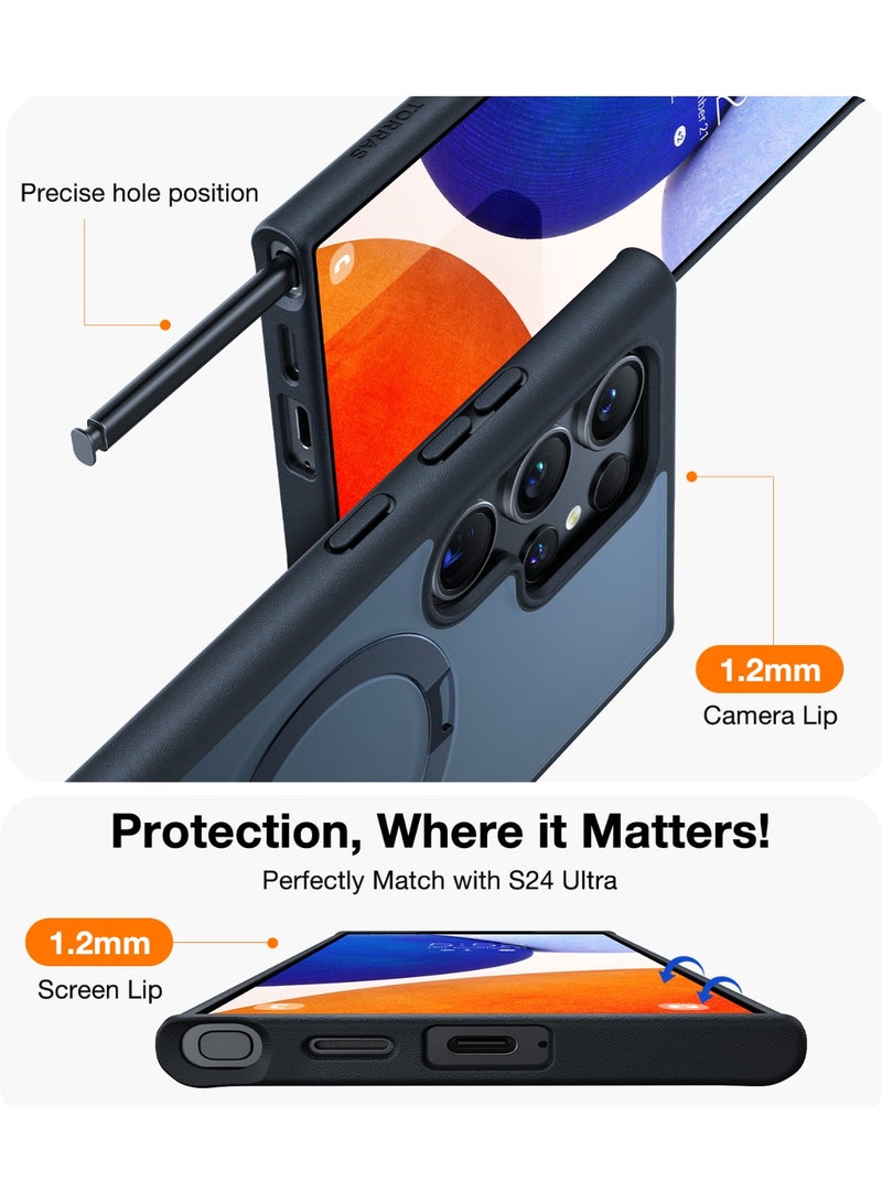 TORRAS Magnetic Ostand Ring Case with Stand Designed for Samsung Galaxy S24 Ultra Case [Fit for MagSafe&Wireless Charging] [Mil-Grade Drop Tested] Transparent Hard Back Soft Edge, Black Black - Image 4