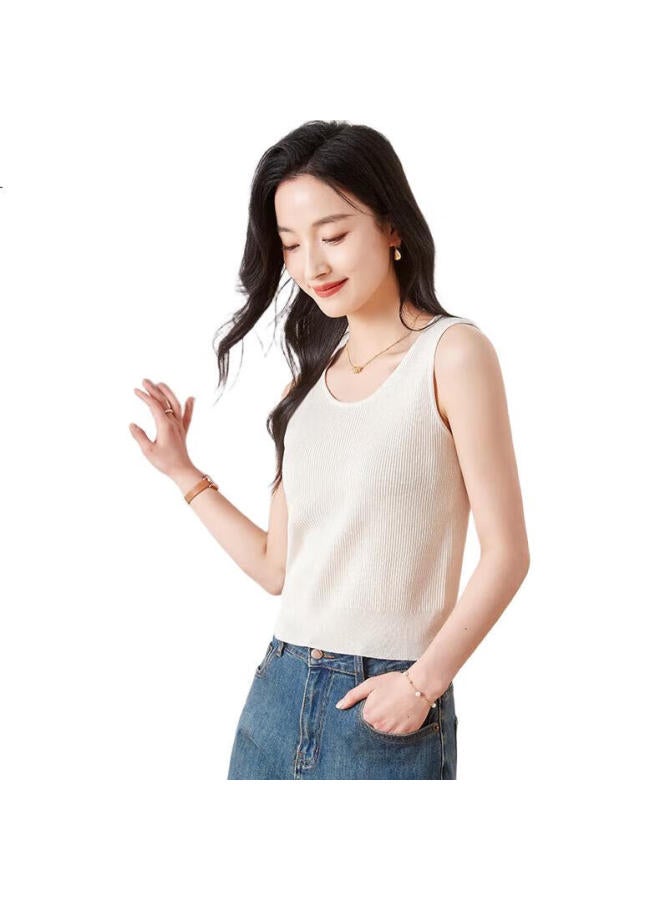 First Application Chushen Spring And Summer Knitted Vest For Women, Simple And Versatile, Large U-Neck, Fashionable Inner And Outer Wear Top S141B4262 - Image 2