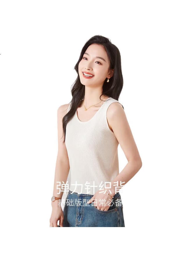 First Application Chushen Spring And Summer Knitted Vest For Women, Simple And Versatile, Large U-Neck, Fashionable Inner And Outer Wear Top S141B4262 - Image 1