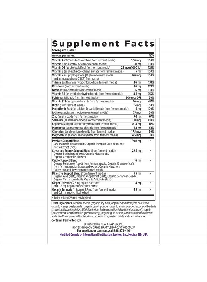 New Chapter فيتامينات متعددة للرجال، فيتامين يومي واحد لكل رجل 40+، مخمر مع البروبيوتيك + بالميتو ساو + فيتامينات ب + فيتامين د3 + مكونات عضوية غير معدلة وراثيًا - 24 حبة - Image 2