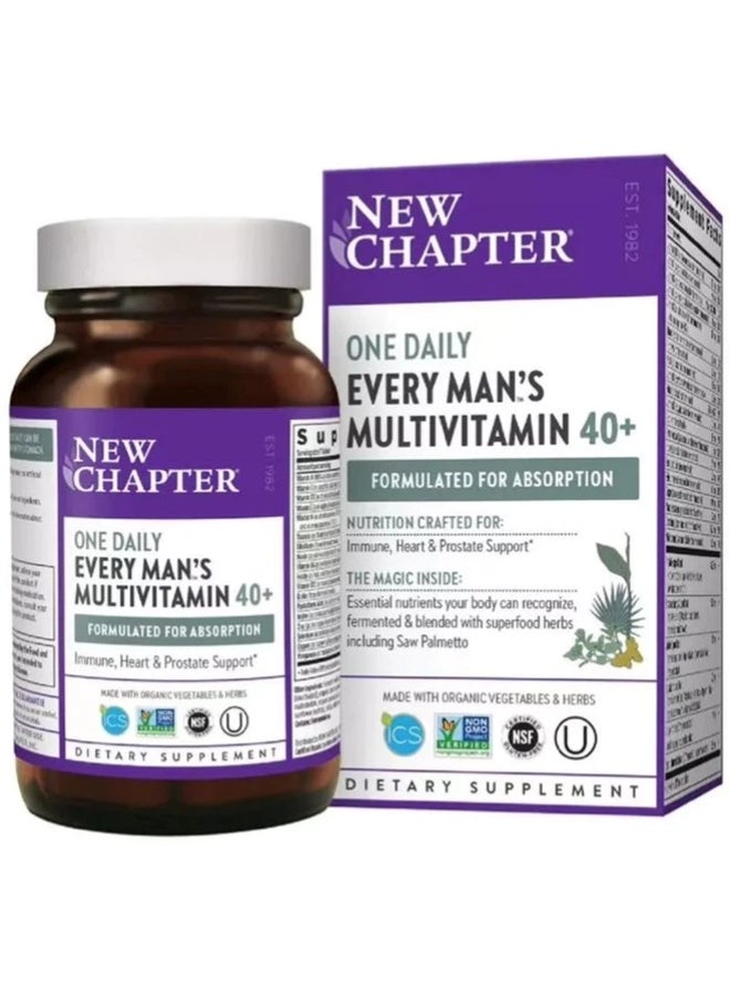 New Chapter Men's Multivitamin, Every Man's One Daily 40+, Fermented with Probiotics + Saw Palmetto + B Vitamins + Vitamin D3 + Organic Non-GMO Ingredients - 24 Count - Image 1