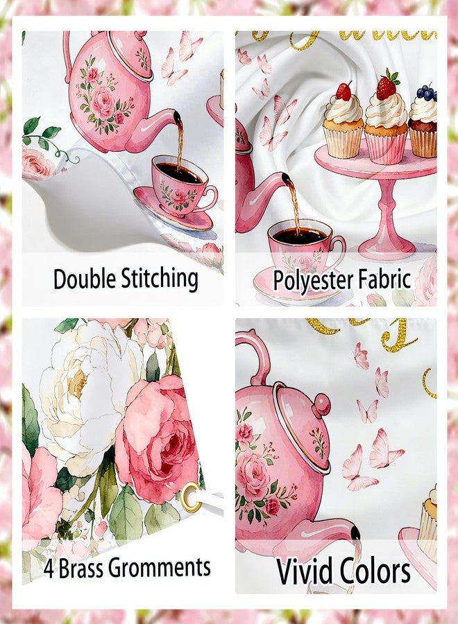 Gaofly Tea Party Backdrop 6x4FT - Let's Partea Banner Decorations with 19.69ft Ribbon, Floral Teapot Background for Tea Party Decorations, Birthday Baby Shower Photo Booth Props - Image 3