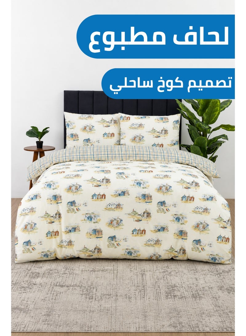 Premium Coastal Cabin Printed Comforter Set with Flat Bedsheet & Pillow Covers, All Sizes Available, Soft Printed Luxury Bedding Set for Bedroom - Image 1