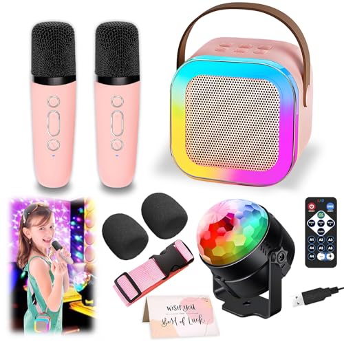 Deabolar Karaoke Machine for Kids Portable Bluetooth Speaker with 2 Wireless Microphones 1 Disco Ball Strobe Lamp 7 Modes Stage Light for Home Room Dance Parties Birthday - Image 1