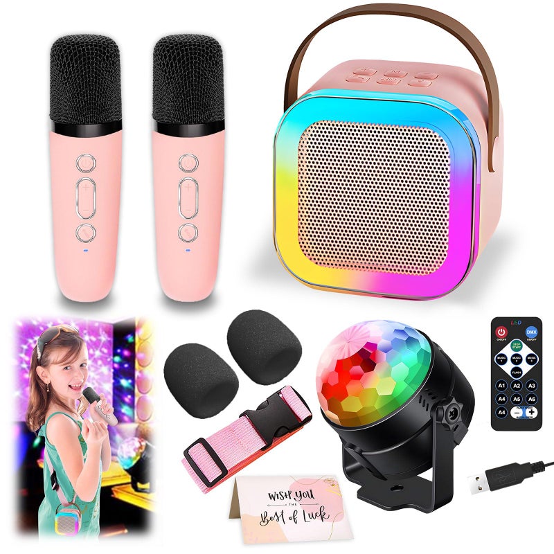 Deabolar Karaoke Machine for Kids Portable Bluetooth Speaker with 2 Wireless Microphones 1 Disco Ball Strobe Lamp 7 Modes Stage Light for Home Room Dance Parties Birthday - Image 2