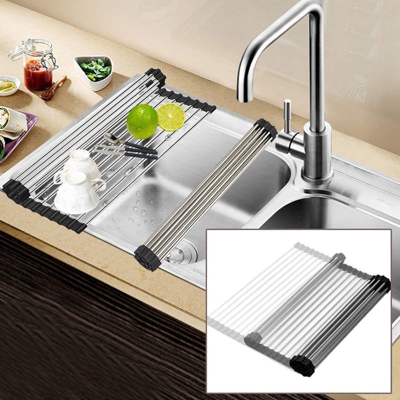 skyzone Multifunction Folding Kitchen Sink Rack, Sink Cover, Collapsible Dish Rack, Rolling Sink Rack, Kitchen Fruits Vegetables Drainer for Dishes - Image 5