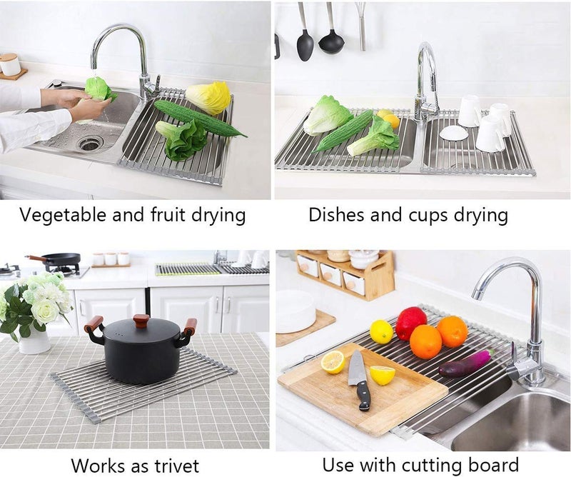 skyzone Multifunction Folding Kitchen Sink Rack, Sink Cover, Collapsible Dish Rack, Rolling Sink Rack, Kitchen Fruits Vegetables Drainer for Dishes - Image 2