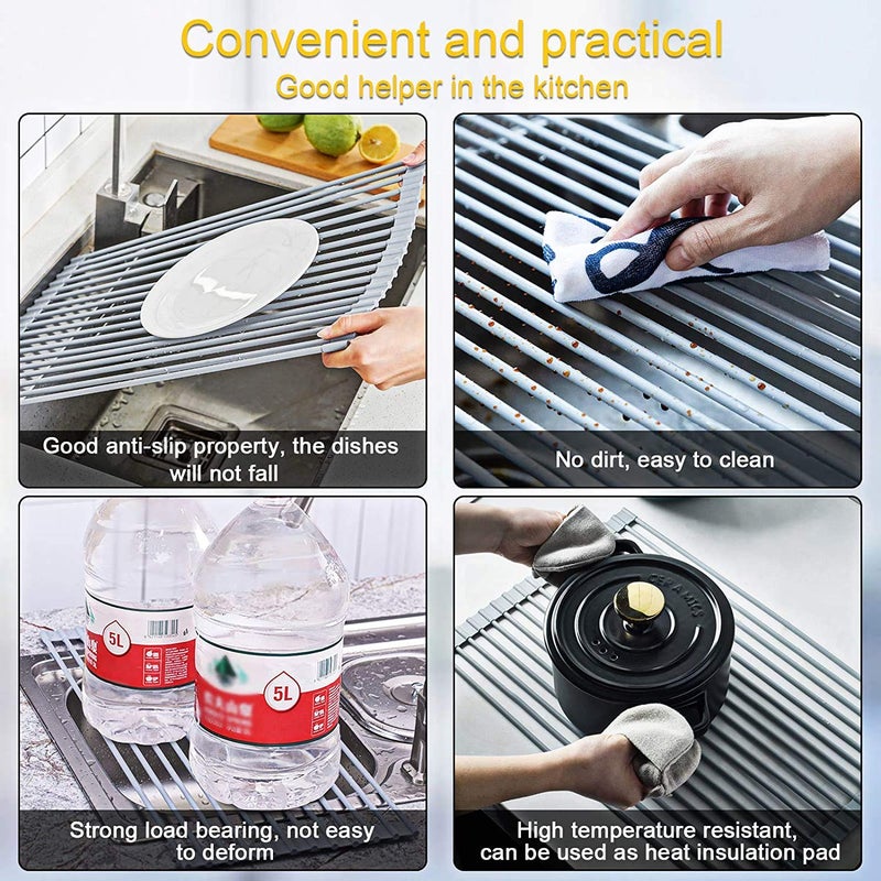 skyzone Multifunction Folding Kitchen Sink Rack, Sink Cover, Collapsible Dish Rack, Rolling Sink Rack, Kitchen Fruits Vegetables Drainer for Dishes - Image 4
