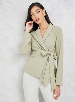 Styli بلوزة ملفوفة بأكمام طويلة وياقة مطوية  - Image 1