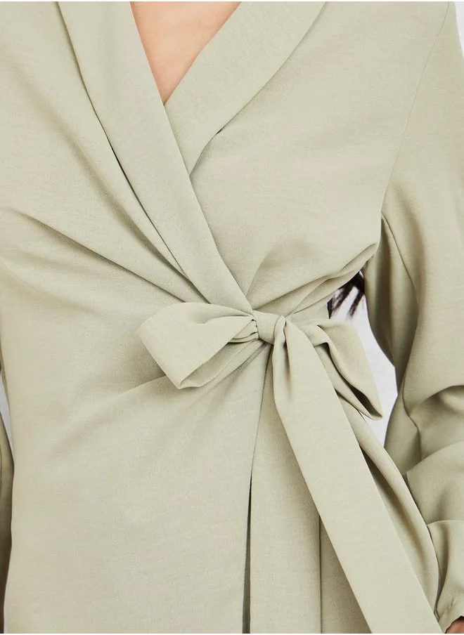 ستايلي Lapel Collared Long Sleeve Wrap Top