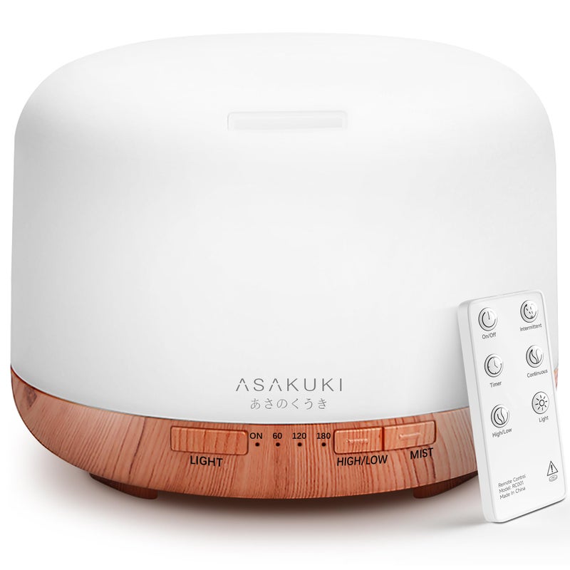 ASAKUKI Essential Oil Diffuser 500ml, Ultrasonic Aromatherapy Humidifier with Remote Control, 7 LED Colors, Timer & Auto-Off, Large Room Diffuser - Image 1
