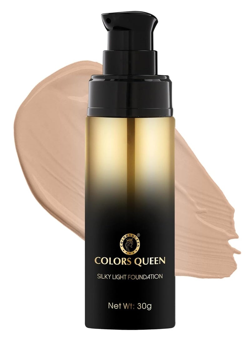 COLORS QUEEN silky light foundation 30g lightweight liquid dewy finish weightless full coverage long lasting for face makeup 01 white ivory  - Image 1