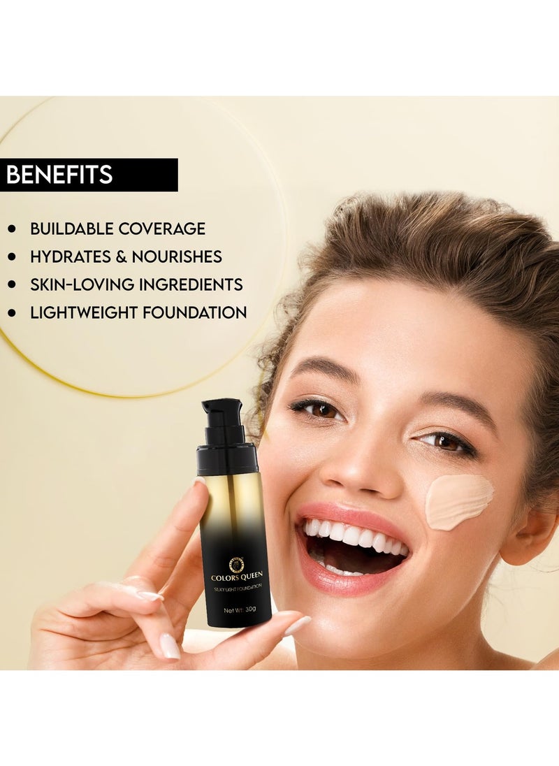 COLORS QUEEN silky light foundation 30g lightweight liquid dewy finish weightless full coverage long lasting for face makeup 01 white ivory  - Image 4