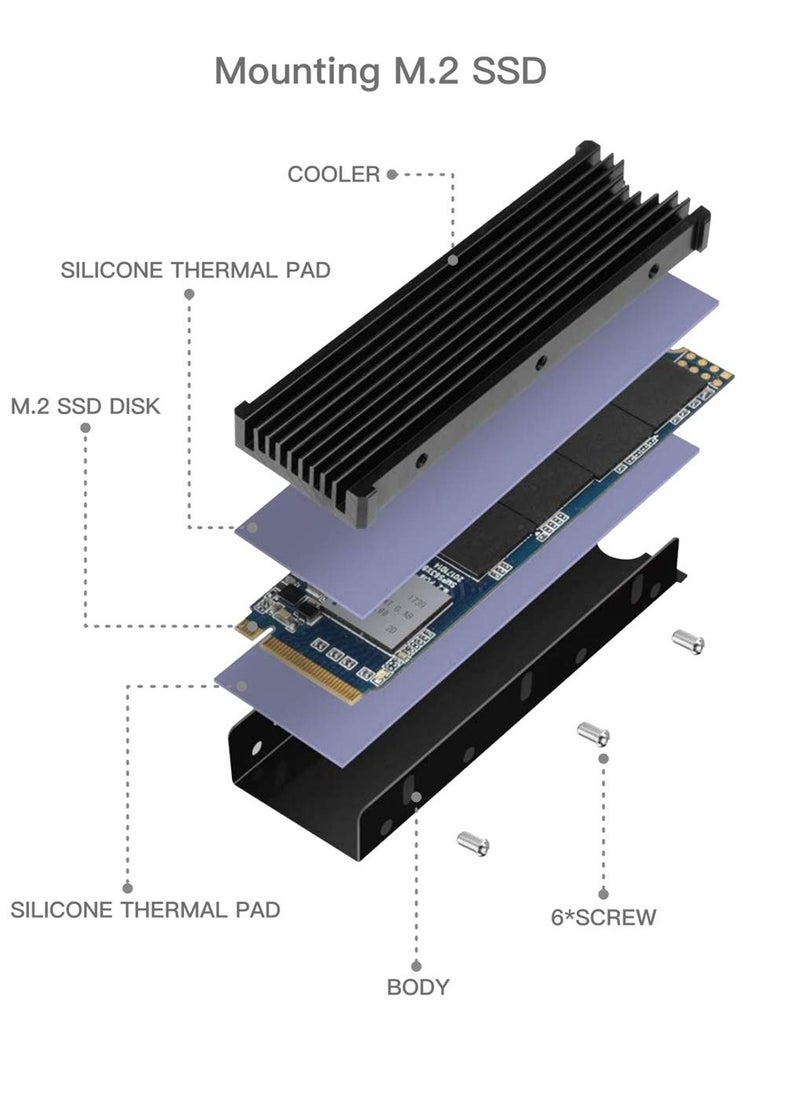 KASTWAVE M.2 Heatsink NVME 2280 SSD Heat Sink Support Single Double Sided M2 SSD Cooling with Thermal Silicone Pads Cooler for Computer PC PS5 PCIE NVME or NGFF SATA M.2 SSD Installation  - Image 3