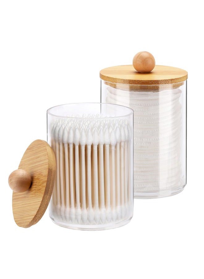 Tbestmax 10-Ounce Qtip Holder Bathroom Jars Canisters for Cotton Ball Swab Pad Storage Dispenzer, Bamboo Lid (2 Pack) - Image 1
