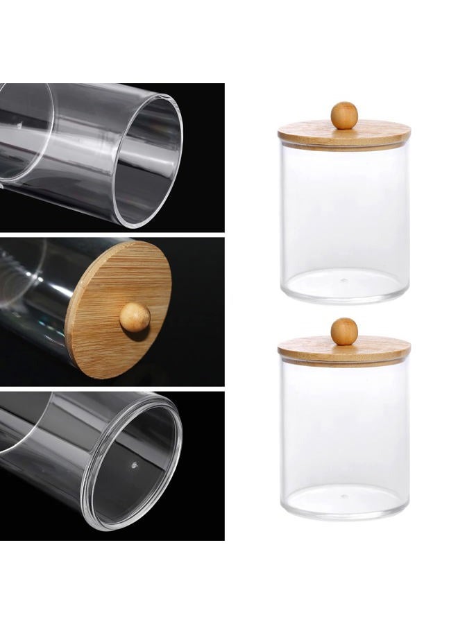 Tbestmax 10-Ounce Qtip Holder Bathroom Jars Canisters for Cotton Ball Swab Pad Storage Dispenzer, Bamboo Lid (2 Pack) - Image 3