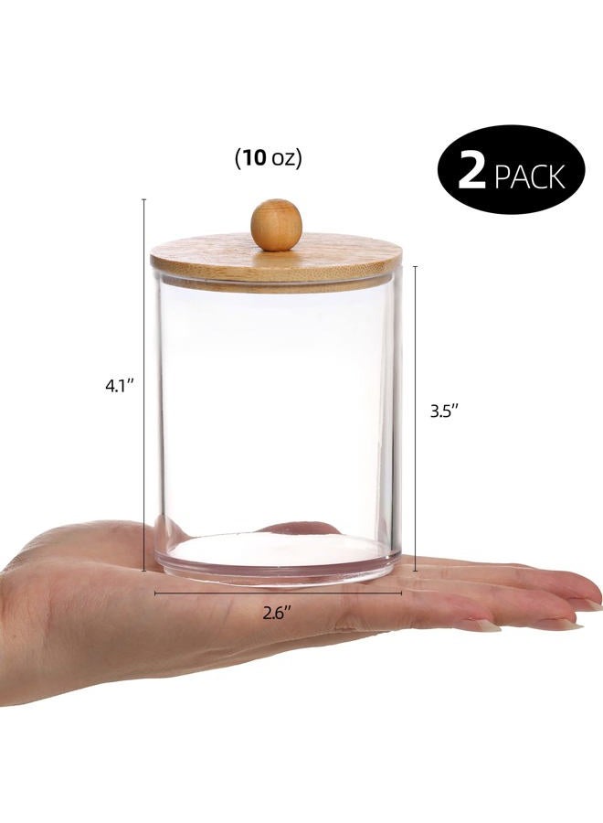 Tbestmax 10-Ounce Qtip Holder Bathroom Jars Canisters for Cotton Ball Swab Pad Storage Dispenzer, Bamboo Lid (2 Pack) - Image 2