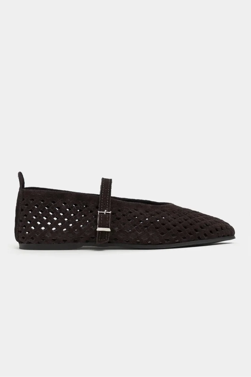 Nisantasi Shoes Belinda Suede Leather Studded Buckle Detail Ballet Flat