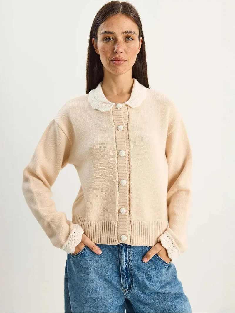 LUCCI Thick Ribbed Knit Cardigan with Button Closure