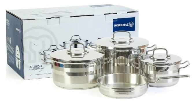كوركماز طقم قدور كوركماز استرون استانلس استيل 7 قطع - Image 1