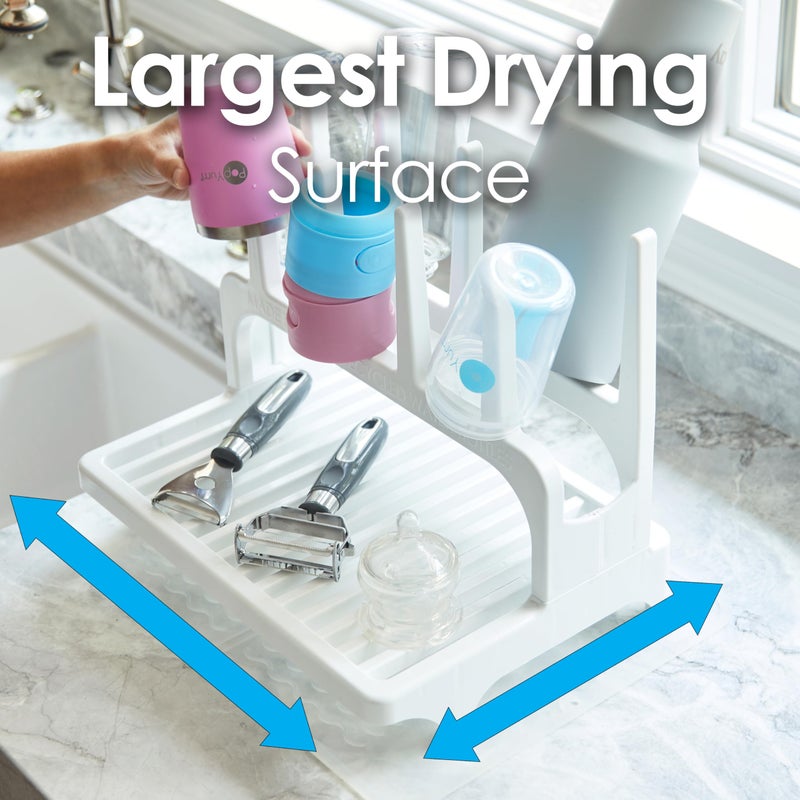 PopYum Glacier White Space Saving Drying Rack from 100% Recycled Bottles with Clear Frosted Silicone Drying Mat, countertop for Baby Bottles, Plastic Bags, Cups, Glass, tumblers, Compact - Image 5