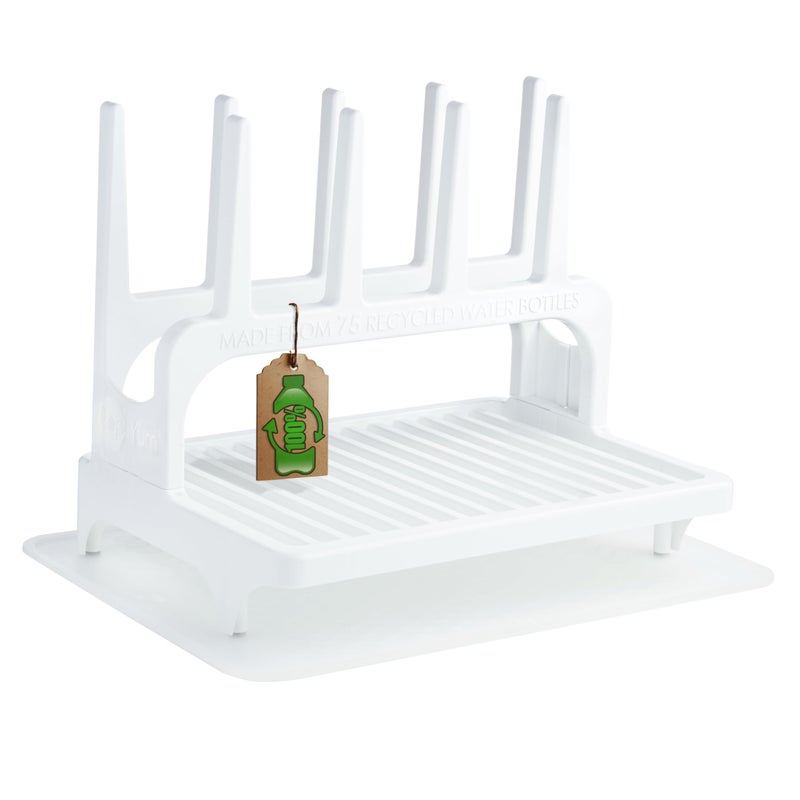 PopYum Glacier White Space Saving Drying Rack from 100% Recycled Bottles with Clear Frosted Silicone Drying Mat, countertop for Baby Bottles, Plastic Bags, Cups, Glass, tumblers, Compact - Image 1