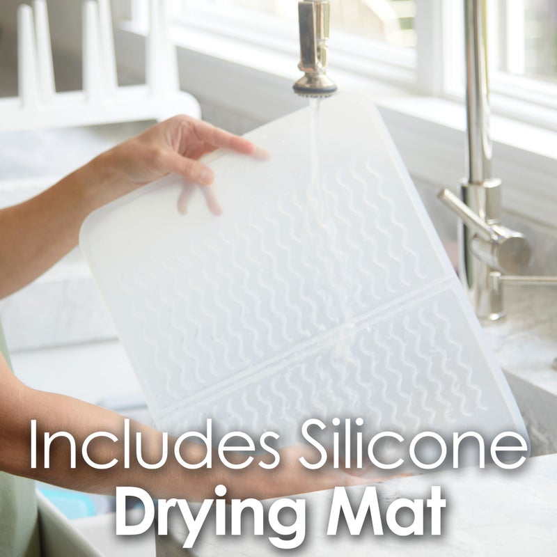 PopYum Glacier White Space Saving Drying Rack from 100% Recycled Bottles with Clear Frosted Silicone Drying Mat, countertop for Baby Bottles, Plastic Bags, Cups, Glass, tumblers, Compact - Image 4