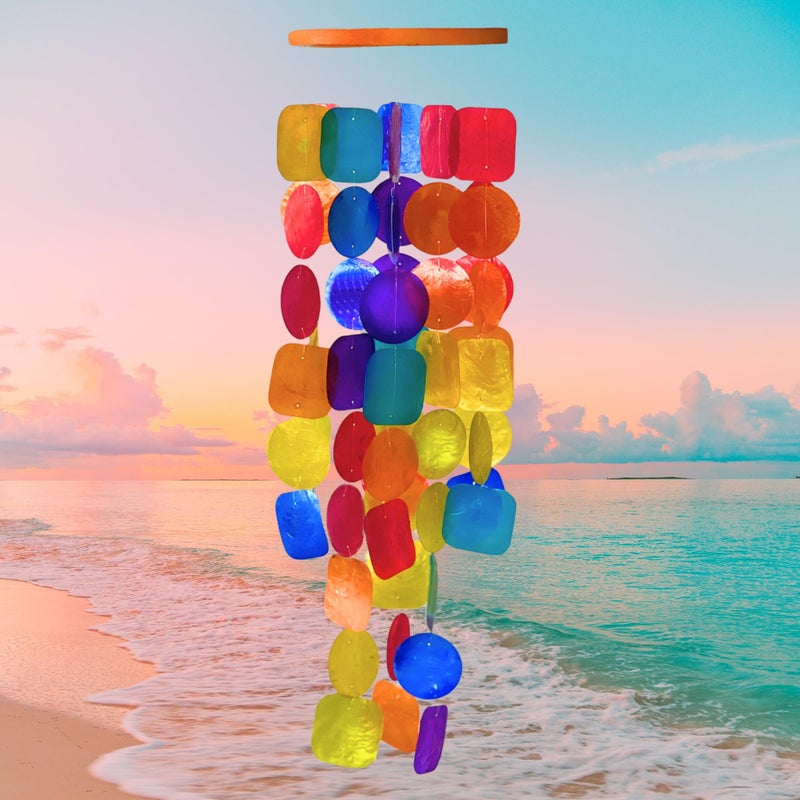 Bellaa Bellaa Wind Chimes for Outside Capiz Sea Glass Shells 27 inch Rainbow Outdoor Windchimes Garden Patio Yard Lawn Home Decor Unique Gifts Woman Grandma Mom Sympathy Memorial Remembrance 22890