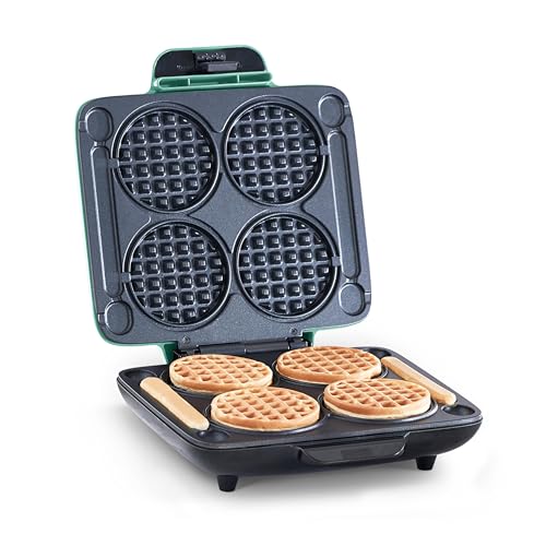 DASH Multi Mini Waffle Maker Four Mini Waffles Perfect for Families and Individuals 4 Inch Dual Nonstick Surfaces with Quick Release  Easy Clean  Aqua