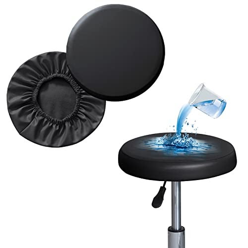 Shukii Stool Covers Round 2 Pack Bar Stool Covers Watedrproof PU Stool Slipcover with Elastic Stool Cushion Round Bar Stool Seat Covers for Bar Round Chair - Image 4