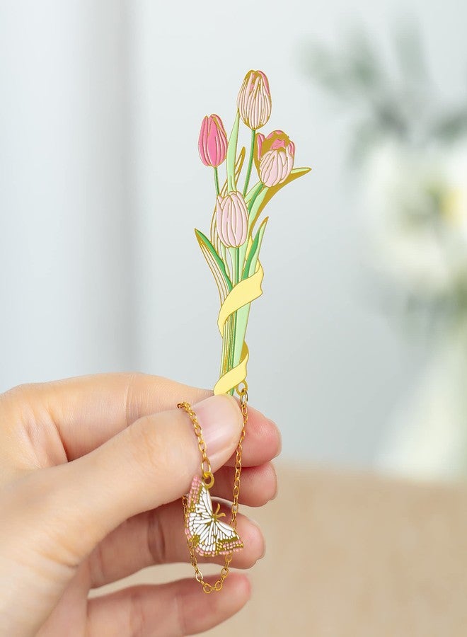 BELLA GLOBE Teacher Appreciation Gifts Metal Flower Bookmarks for Women Unique Spiritual Gifts for Book Club Lovers & Readers Inspirational Personalized Book Markers for Friends Tulip - Image 2