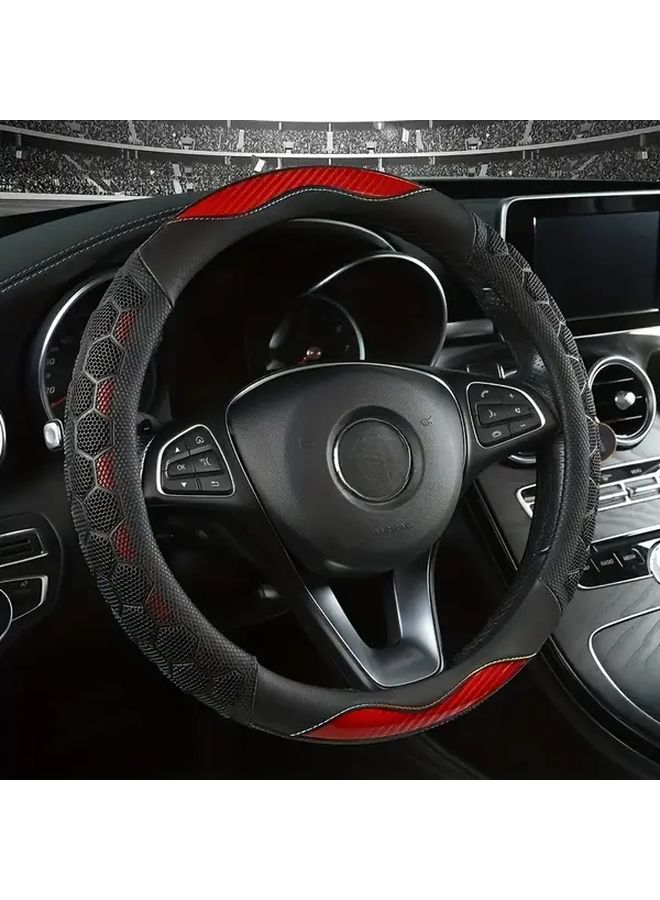 LMM 005 Black Faux Leather Steering Wheel Cover Non Slip Breathable Sports Style Enhanced Grip - Image 5