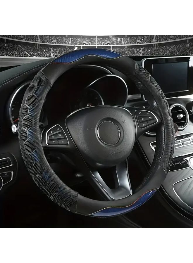 LMM 005 Black Faux Leather Steering Wheel Cover Non Slip Breathable Sports Style Enhanced Grip - Image 4