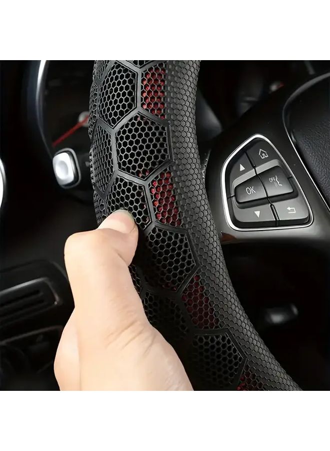 LMM 005 Black Faux Leather Steering Wheel Cover Non Slip Breathable Sports Style Enhanced Grip - Image 1