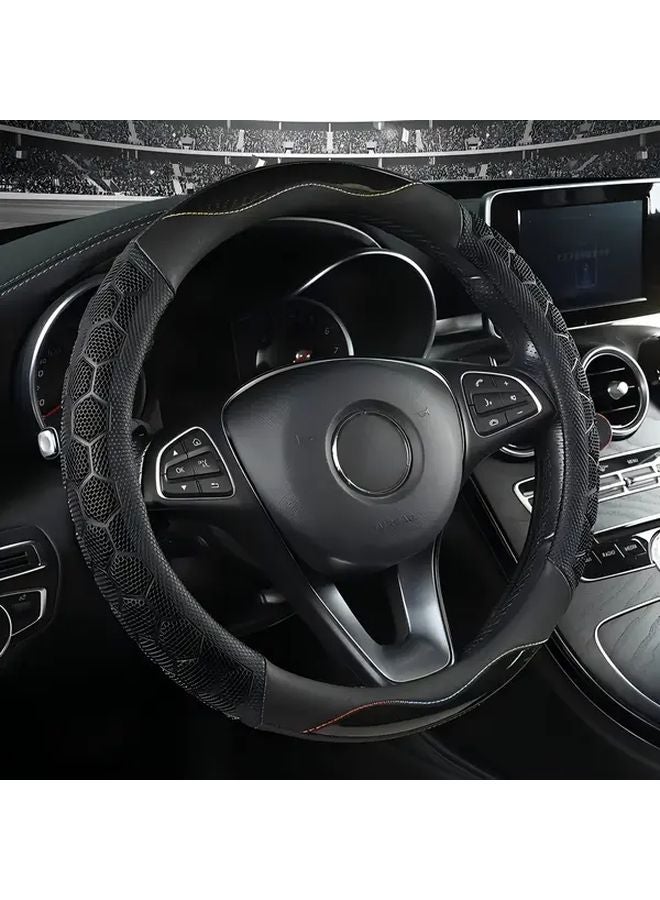LMM 005 Black Faux Leather Steering Wheel Cover Non Slip Breathable Sports Style Enhanced Grip - Image 2