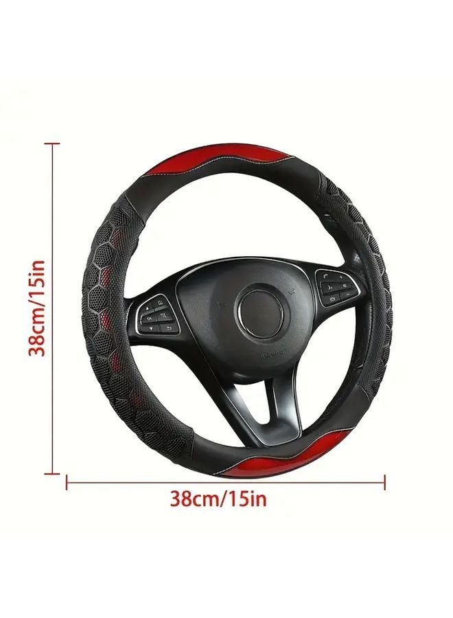 LMM 005 Black Faux Leather Steering Wheel Cover Non Slip Breathable Sports Style Enhanced Grip - Image 3