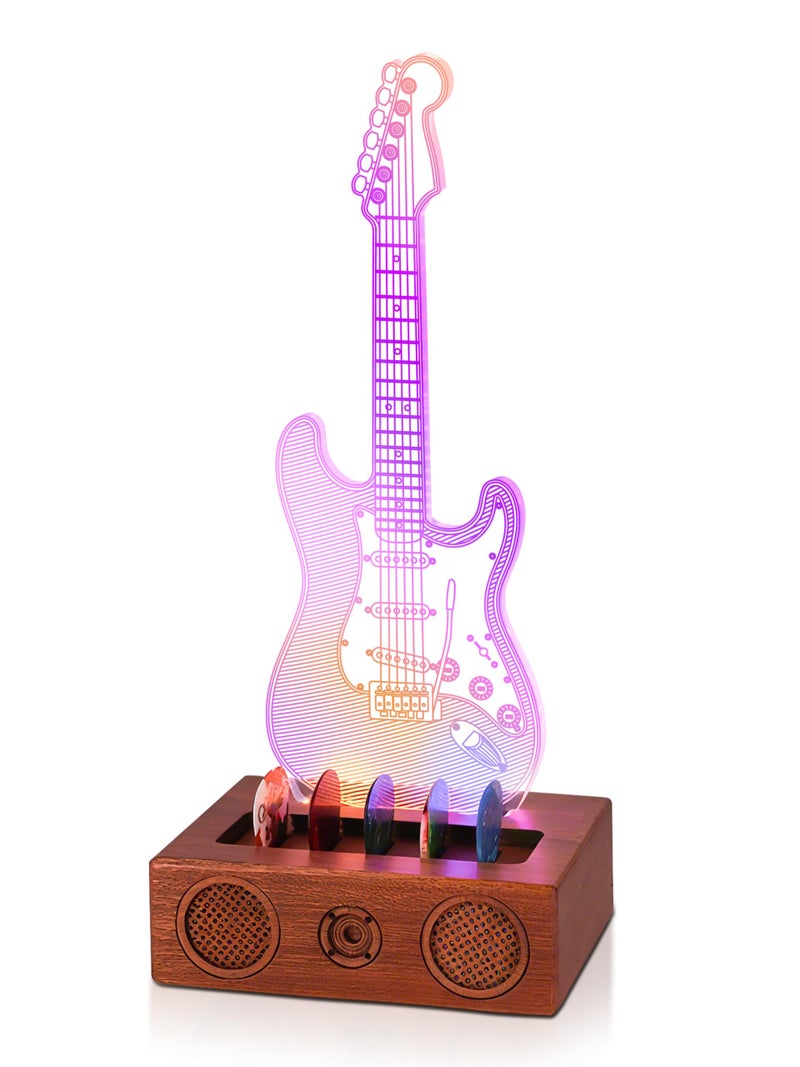 CoolGift Mart Light Up Guitar Pick Holder Acrylic Electric Guitar Pick Holder with Audio Styling Wooden Base for Picks Storage and Display Gift for Guitar Players Guitarists - Image 2