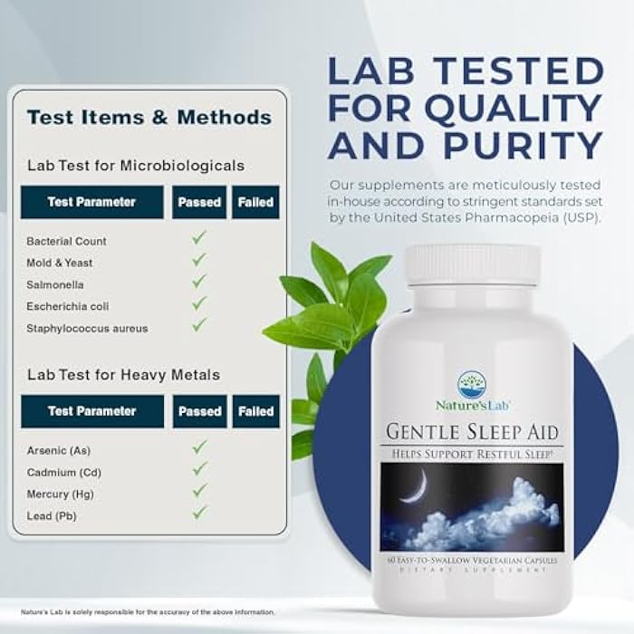 Nature's Lab Gentle Sleep Aid 60ct (30 Day Supply) - Melatonin, GABA, L-Theanine, Valerian Root, Chamomile and More - Image 3