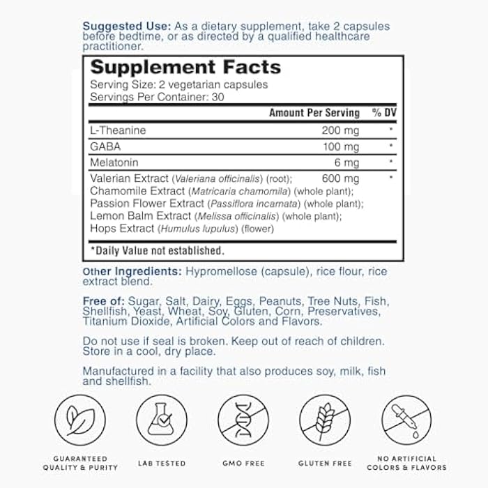 Nature's Lab Gentle Sleep Aid 60ct (30 Day Supply) - Melatonin, GABA, L-Theanine, Valerian Root, Chamomile and More - Image 5