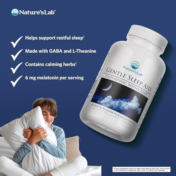 Nature's Lab Gentle Sleep Aid 60ct (30 Day Supply) - Melatonin, GABA, L-Theanine, Valerian Root, Chamomile and More - Image 2